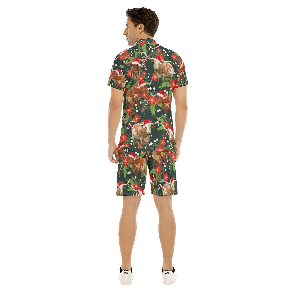 Set Christmas Cow Tropical Hawaiian Shirt And Matching Shorts For Men