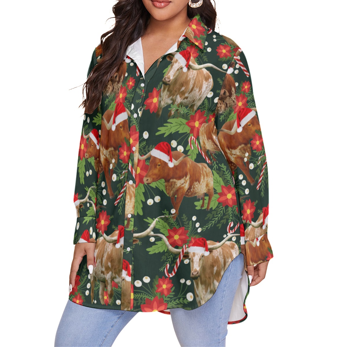 Funny Christmas Cow Green Hawaiian Plus Size Shirt