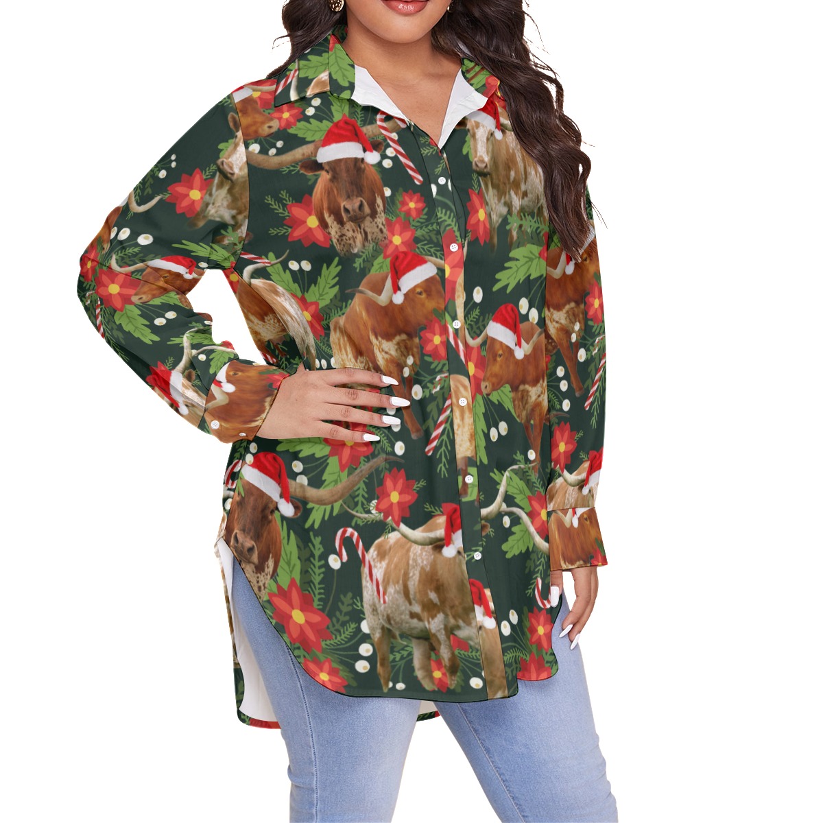 Funny Christmas Cow Green Hawaiian Plus Size Shirt