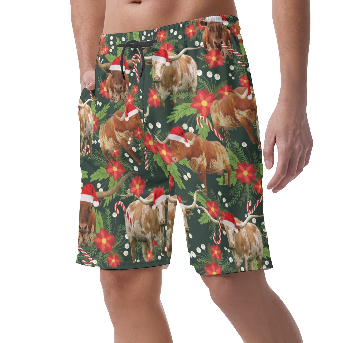 Funny Cow Christmas Tropical Hawaiian Shorts For Men