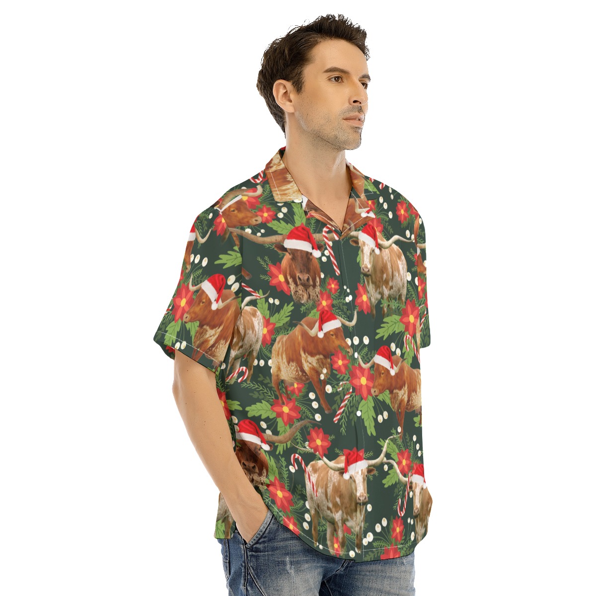 Funny Cow With Christmas Hat Tropical Hawaiian Shirt