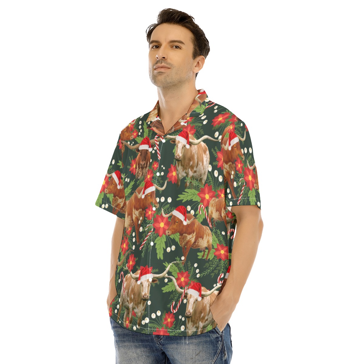 Funny Cow With Christmas Hat Tropical Hawaiian Shirt