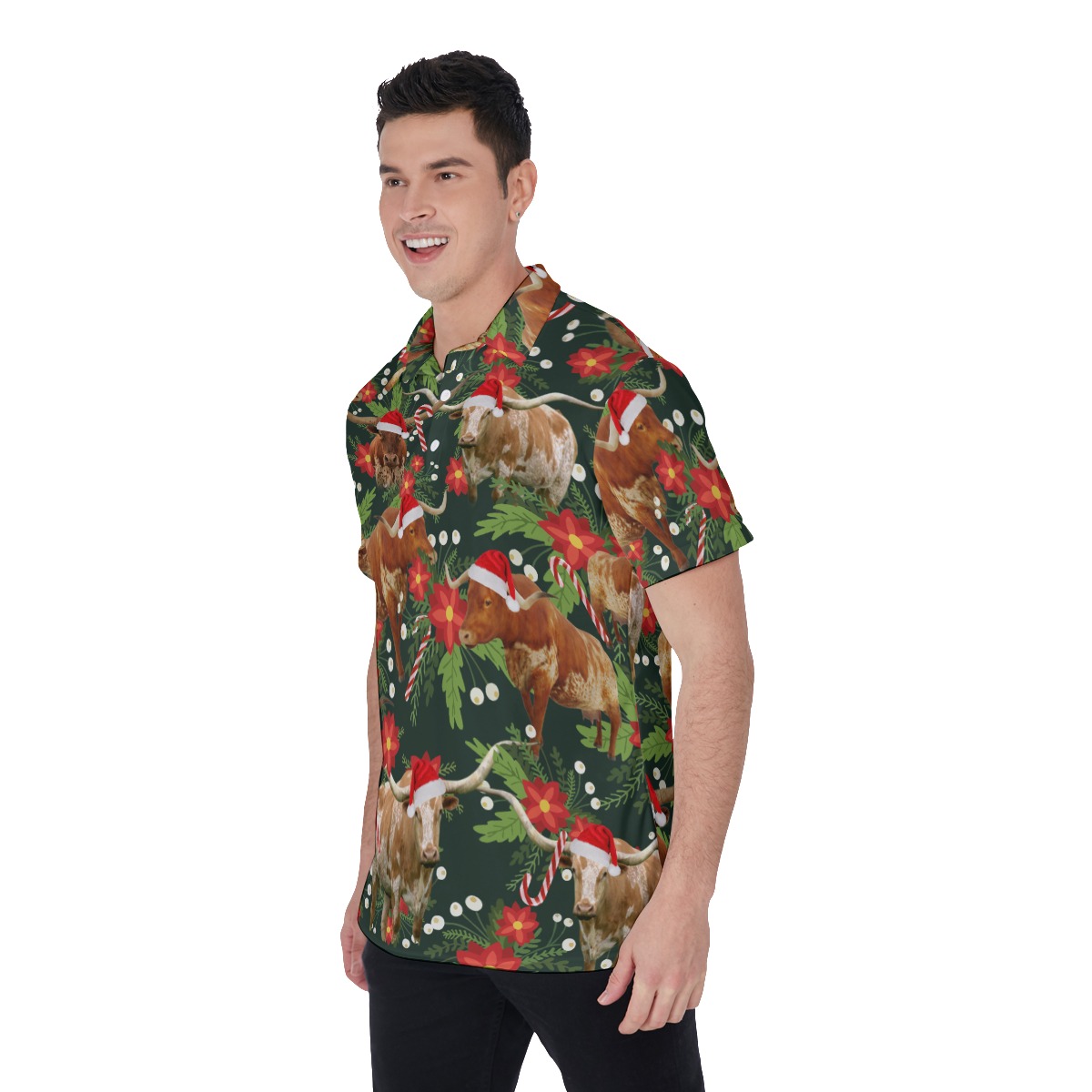 Tropical Cow Christmas Hawaiian Polo Golf Shirt For Men