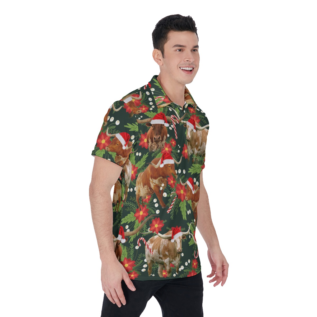 Tropical Cow Christmas Hawaiian Polo Golf Shirt For Men