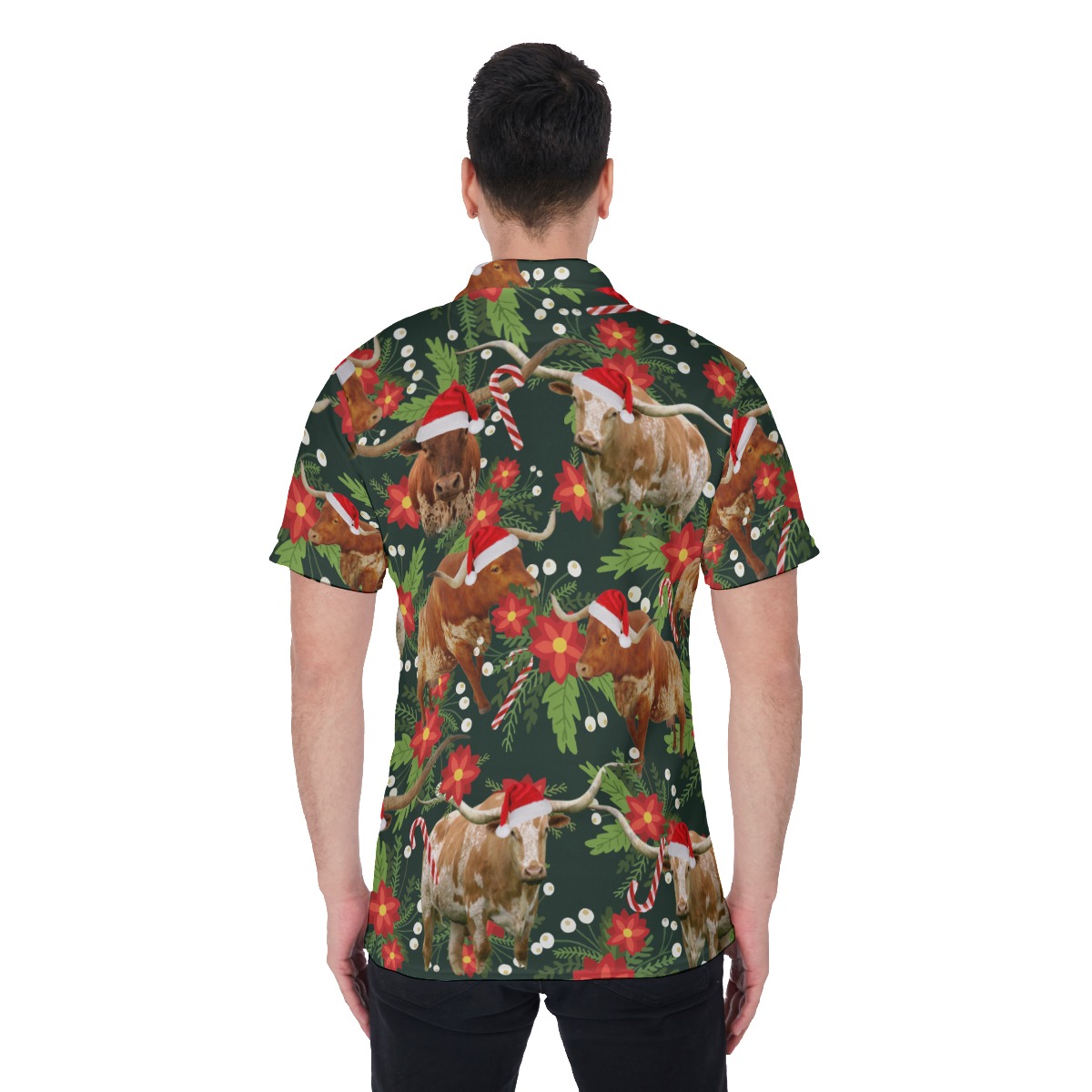 Tropical Cow Christmas Hawaiian Polo Golf Shirt For Men
