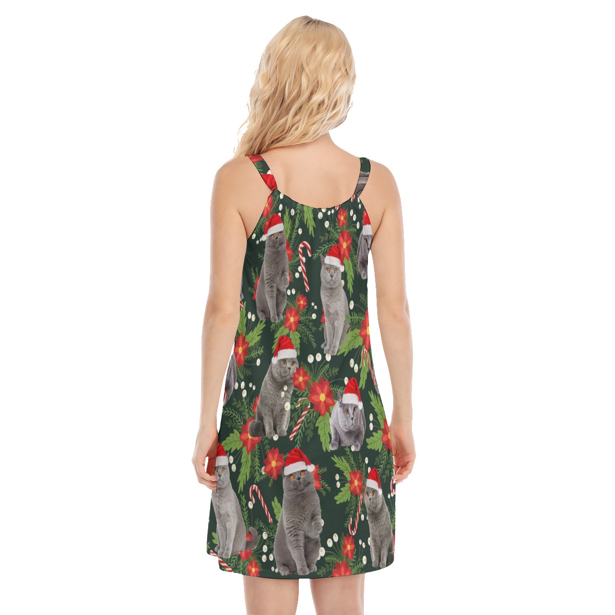 Tropical Christmas Cat Hawaiian Cami Dress For Women