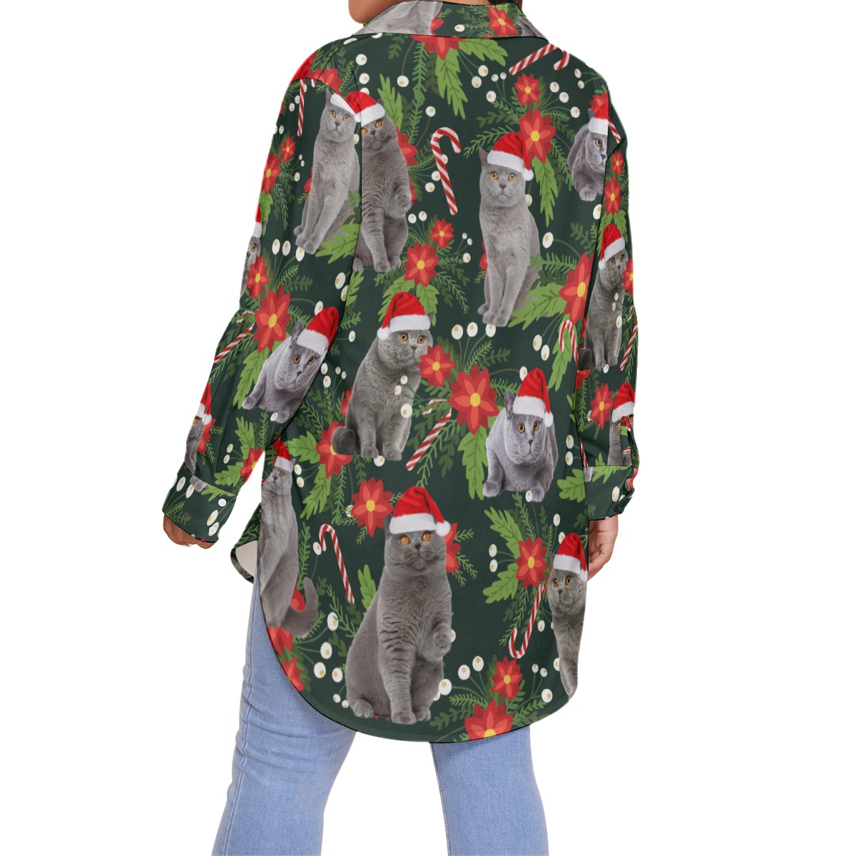 Funny Cat Christmas Hawaiian Plus Size Shirt For Women