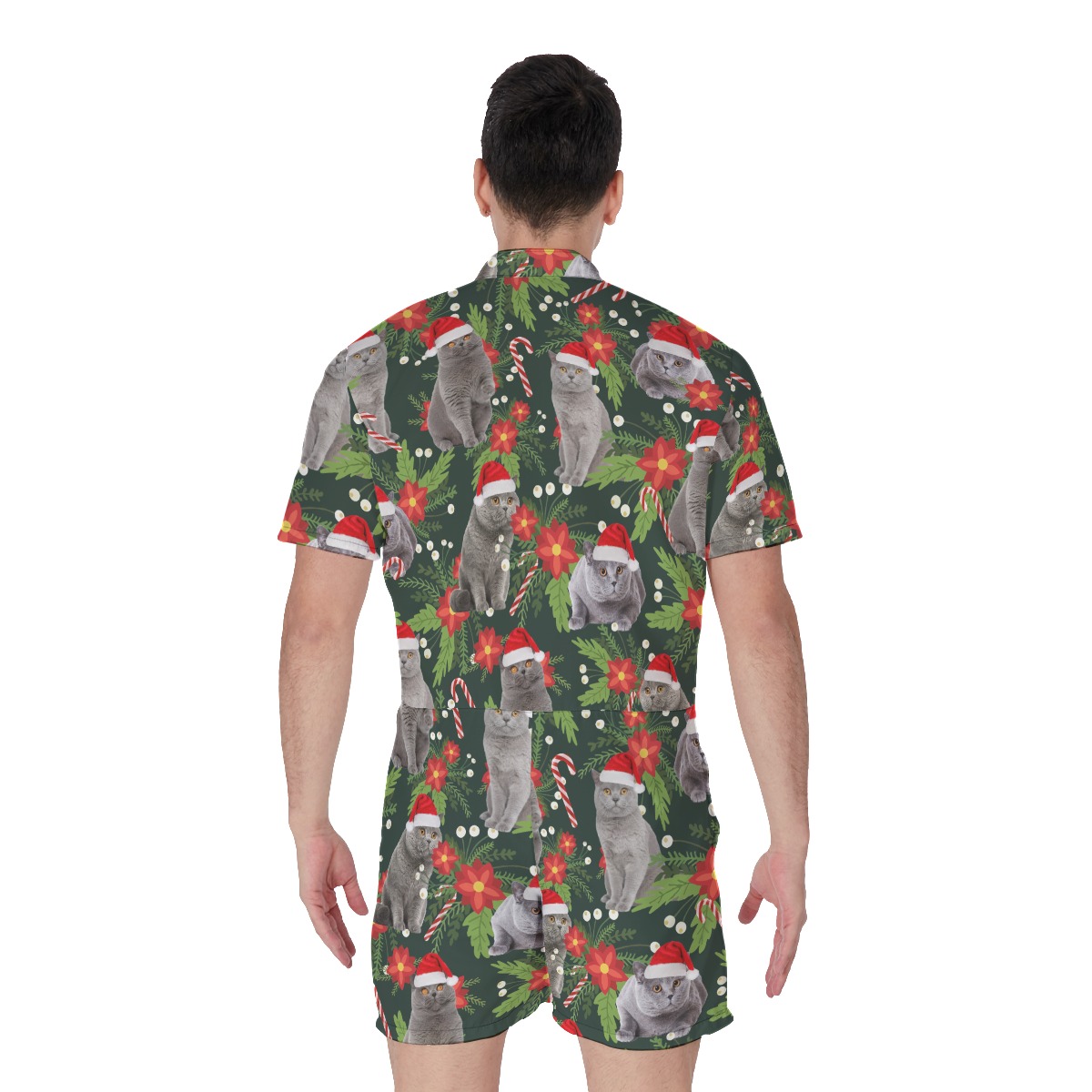 Funny Christmas Cat Men's Hawaiian Romper