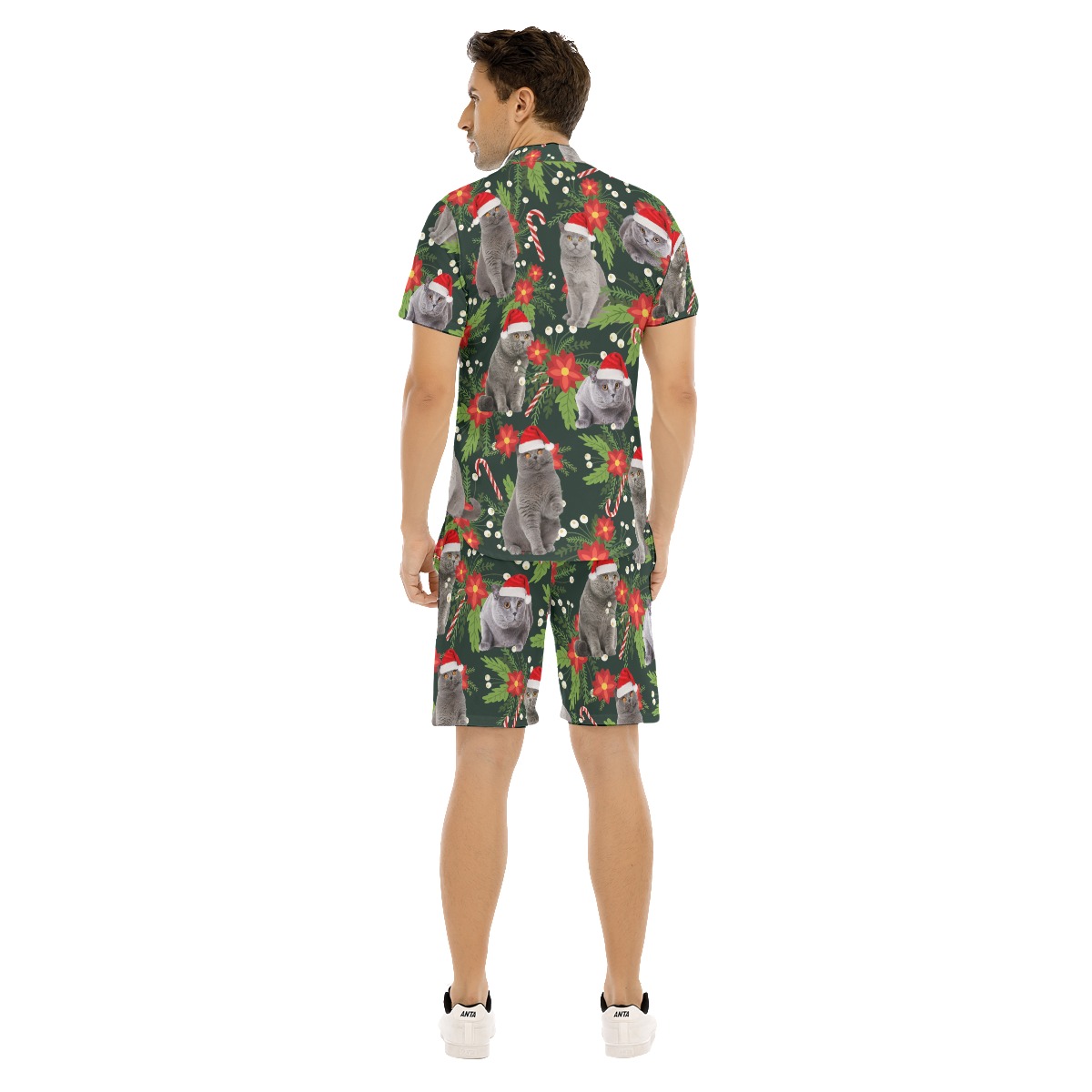 Tropical Christmas Cat Hawaiian Shirt And Matching Shorts For Men