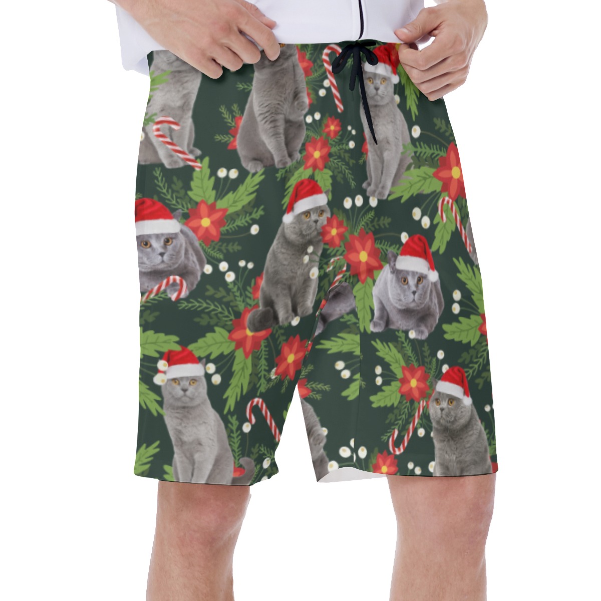 Funny Christmas Cat Tropical Hawaiian Swim Trunks For Men