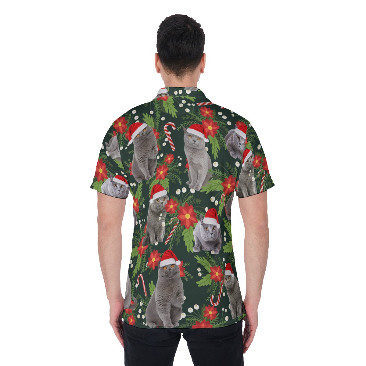 Funny Christmas Cat Hawaiian Christmas Polo Shirt