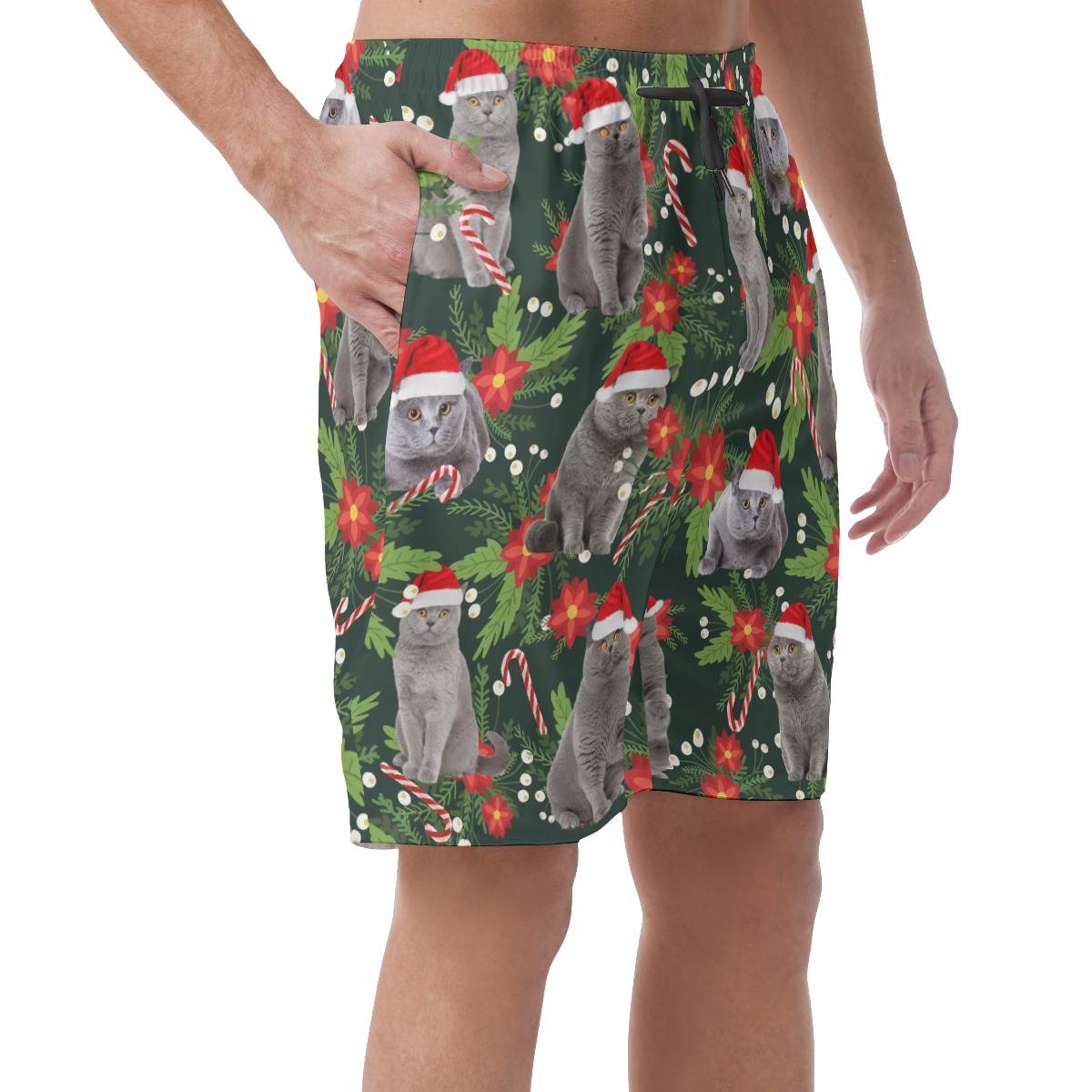 Tropical Christmas Cat Hawaiian Beach Shorts For Men