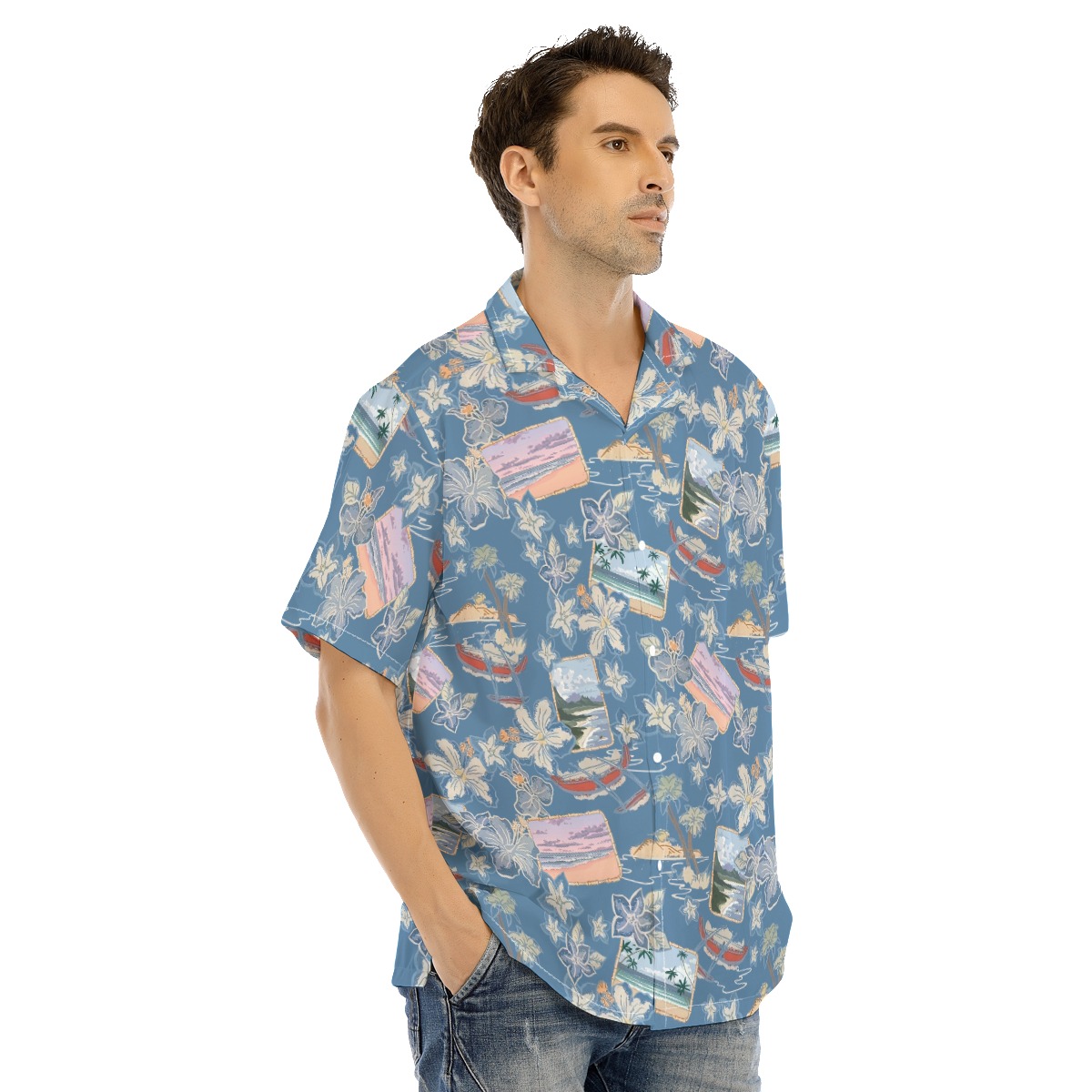 Blue Vintage Hawaiian Shirt For Men