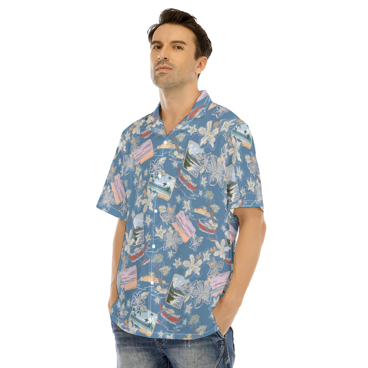 Blue Vintage Hawaiian Shirt For Men