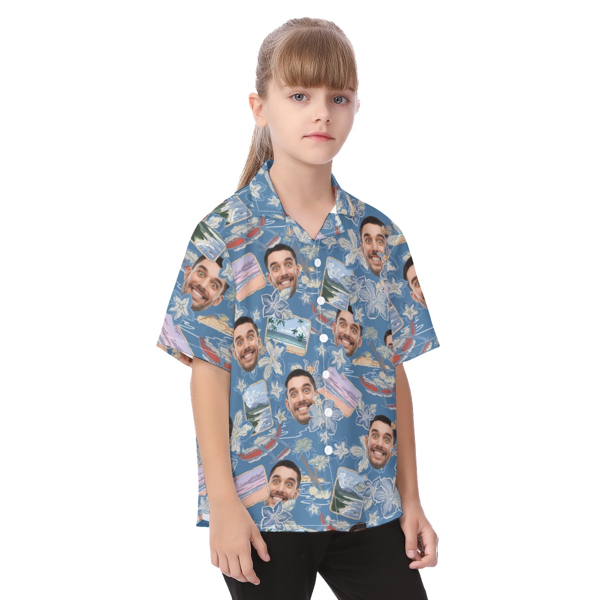 Upload Photos Face Hawaiian Shirt For Kids Blue