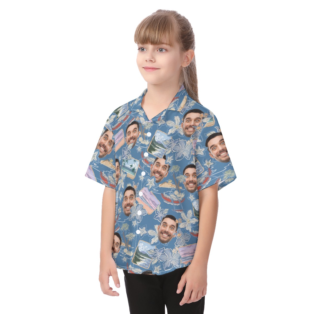 Upload Photos Face Hawaiian Shirt For Kids Blue