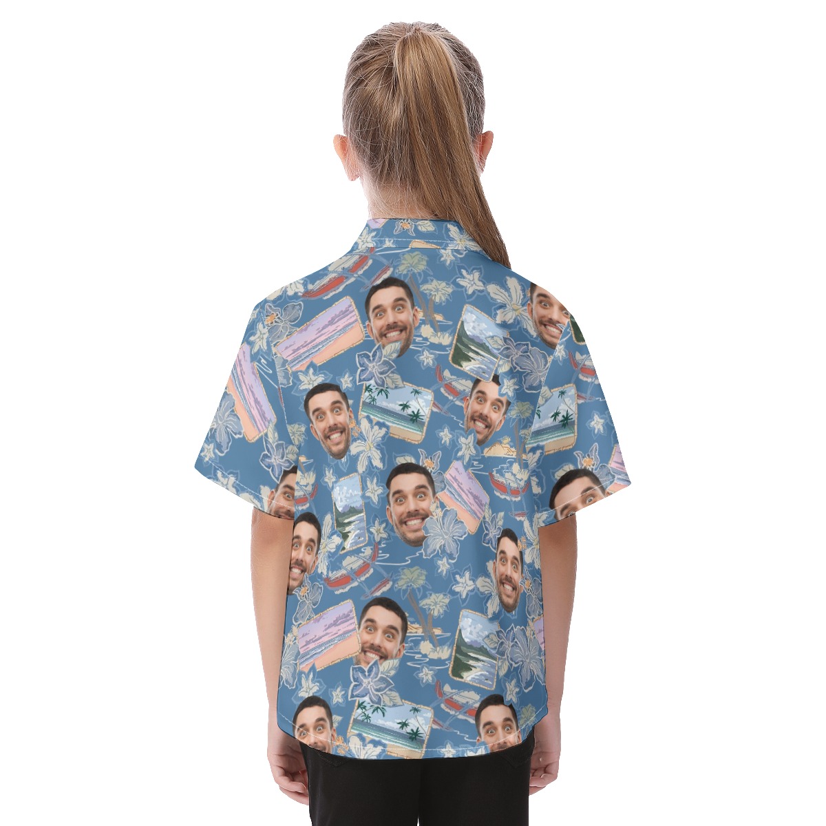 Upload Photos Face Hawaiian Shirt For Kids Blue