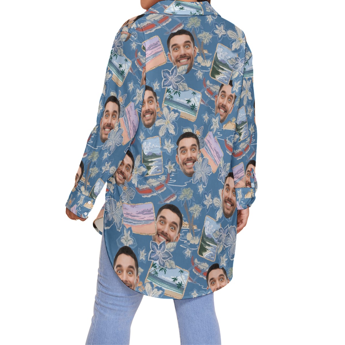 Blue Custom Your Face Women's Plus Size Hawaiian Shirt