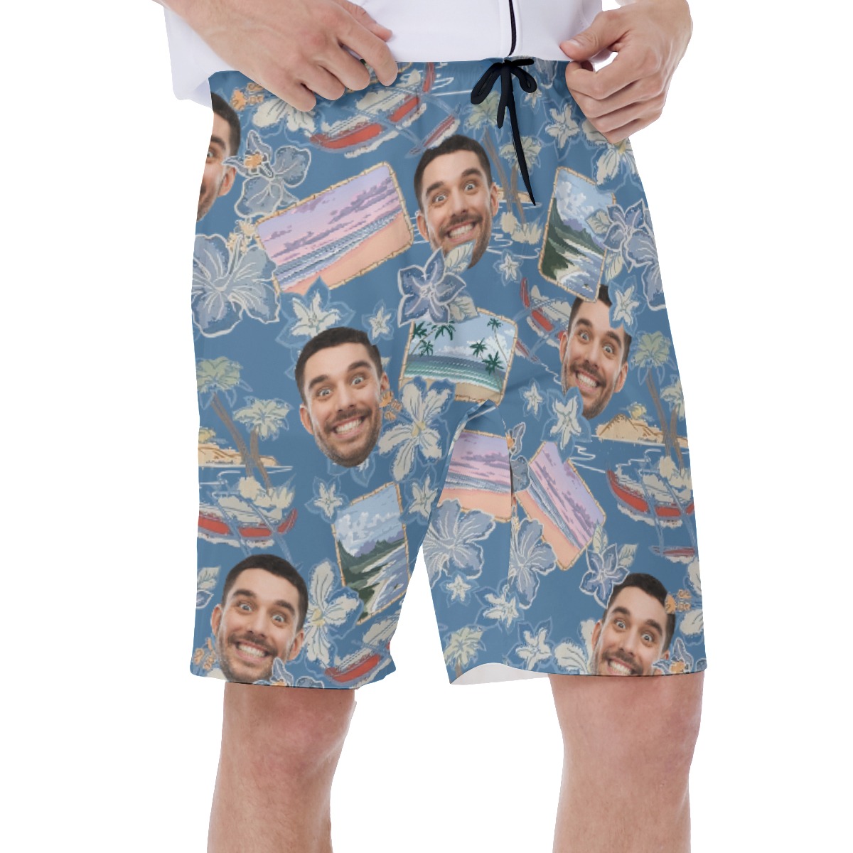 Custom Multiple Faces Hawaiian Swim Trunks For Men