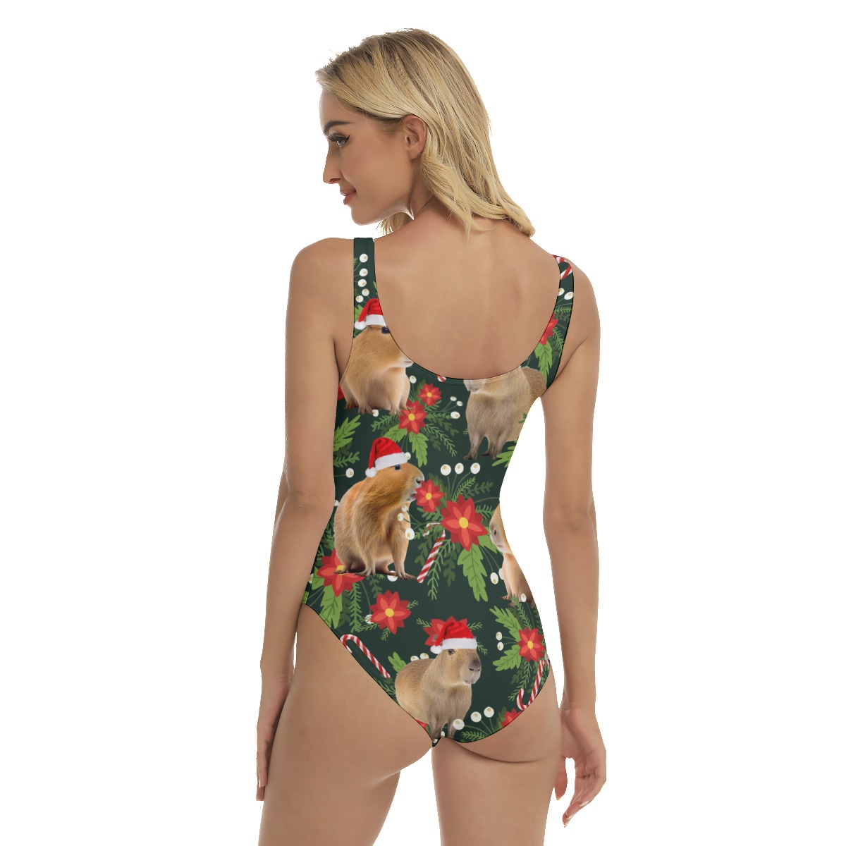 Funny Capybara Christmas Tropical Hawaiian Swimsuit For Summer