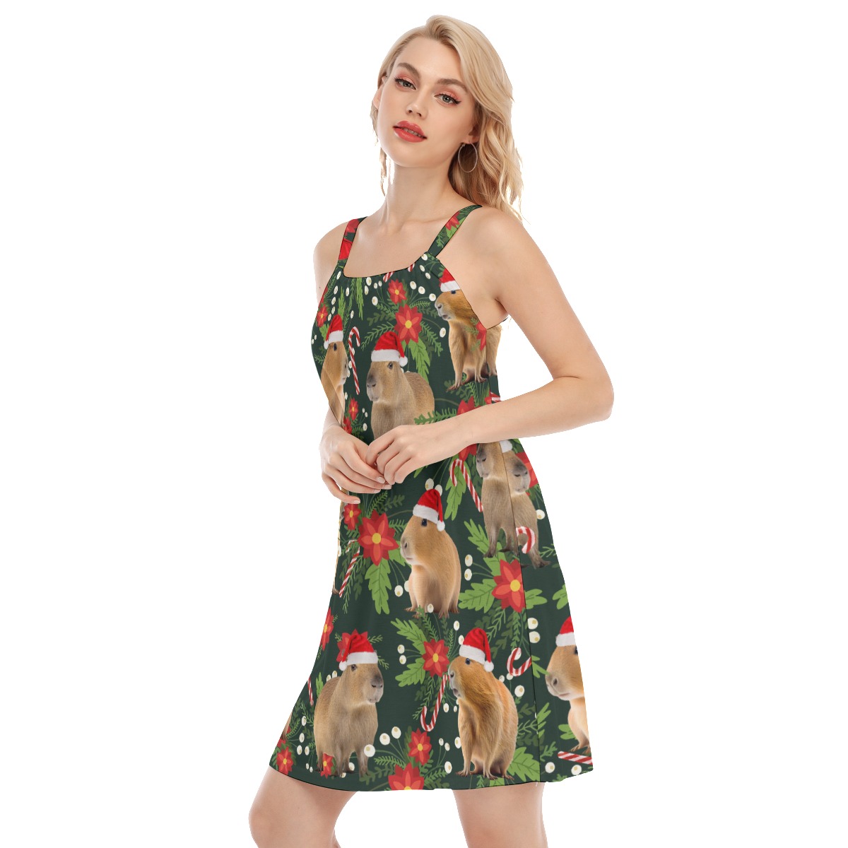 Funny Capybara Tropical Christmas Hawaiian Dress For Women