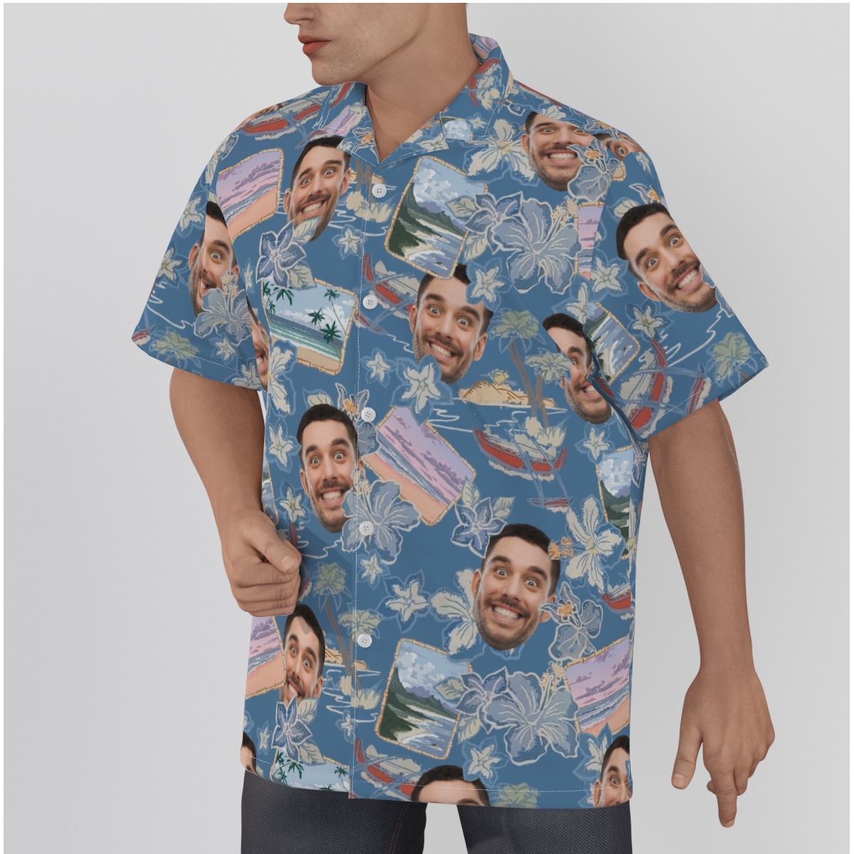 Blue Custom Hawaiian Shirt Face Photos For Men