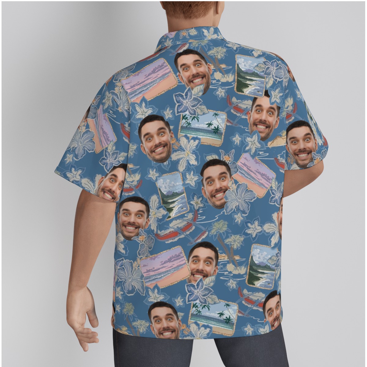 Blue Custom Hawaiian Shirt Face Photos For Men