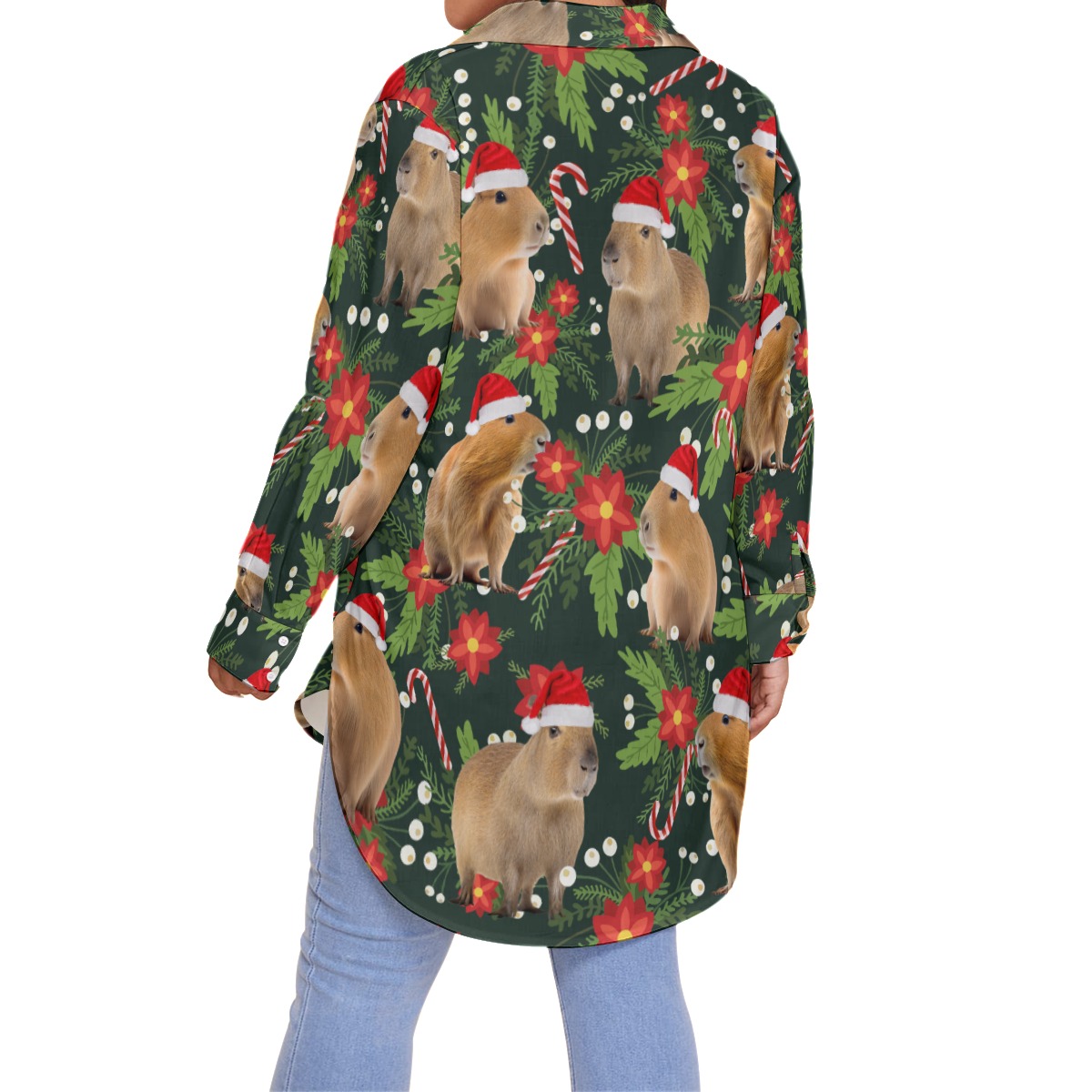 Funny Christmas Capybara Hawaiian Plus Size Shirt For Women