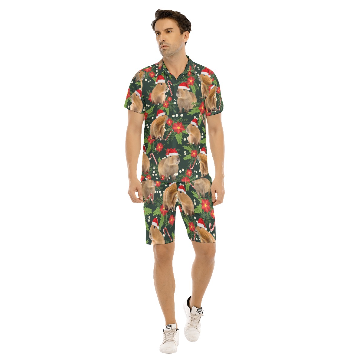 Set Christmas Capybara Hawaiian Shirt And Matching Shorts For Men - variant image 1