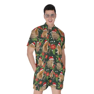 Christmas Capybara Tropical Hawaiian Romper For Men