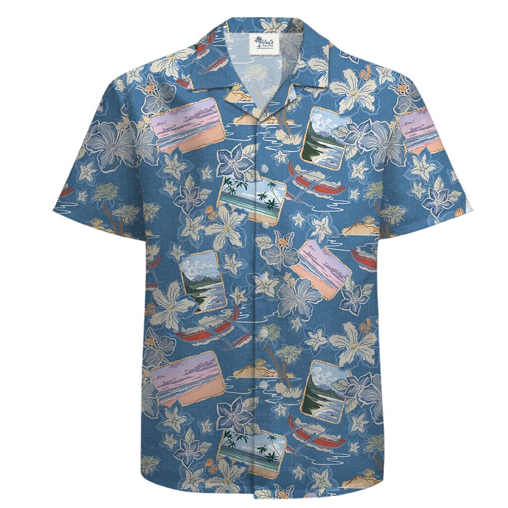 Classic Blue 100% Cotton Hawaiian Shirt Hawaii Beauty - variant image 1