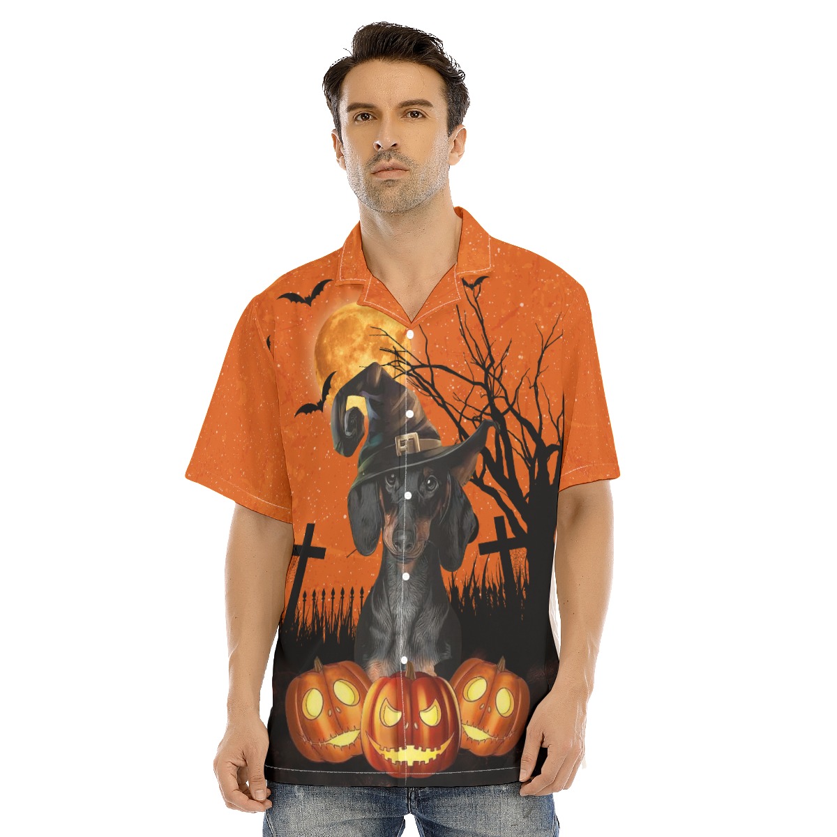 Dachshund Witch Jack O Lantern Pumpkins Halloween Hawaiian Shirt - variant image 1