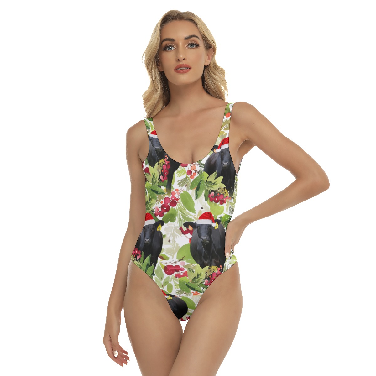 Tropical Christmas Black Angus Cow Hawaiian Swimsuit For Women - variant image 1