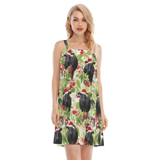 Tropical Christmas Black Cow Hawaiian Cami Dress For Women