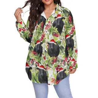 Tropical Black Cow Christmas Hawaiian Plus Size Shirt For Women