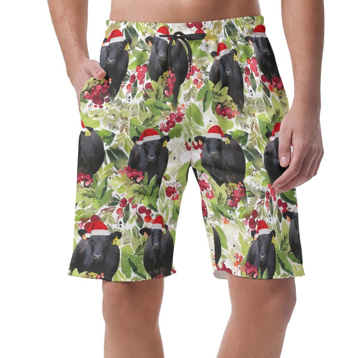Funny Christmas Black Cow Tropical Hawaiian Beach Shorts For Men - variant image 1