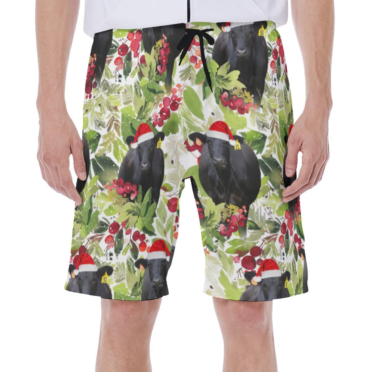 Tropical Christmas Black Cow Hawaiian Swim Trunks For Men - variant image 1
