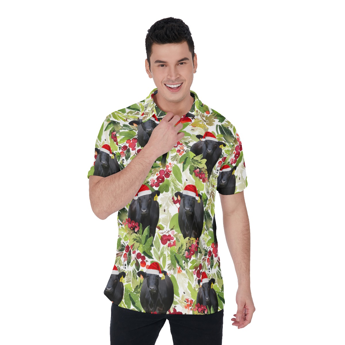 Black Angus Cow Christmas Hawaiian Polo Shirt - variant image 1