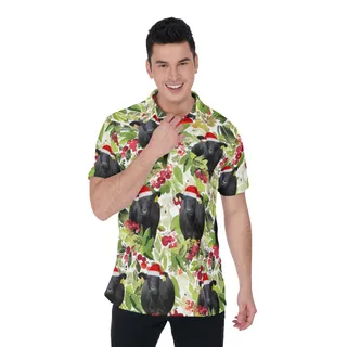 Black Angus Cow Christmas Hawaiian Polo Shirt