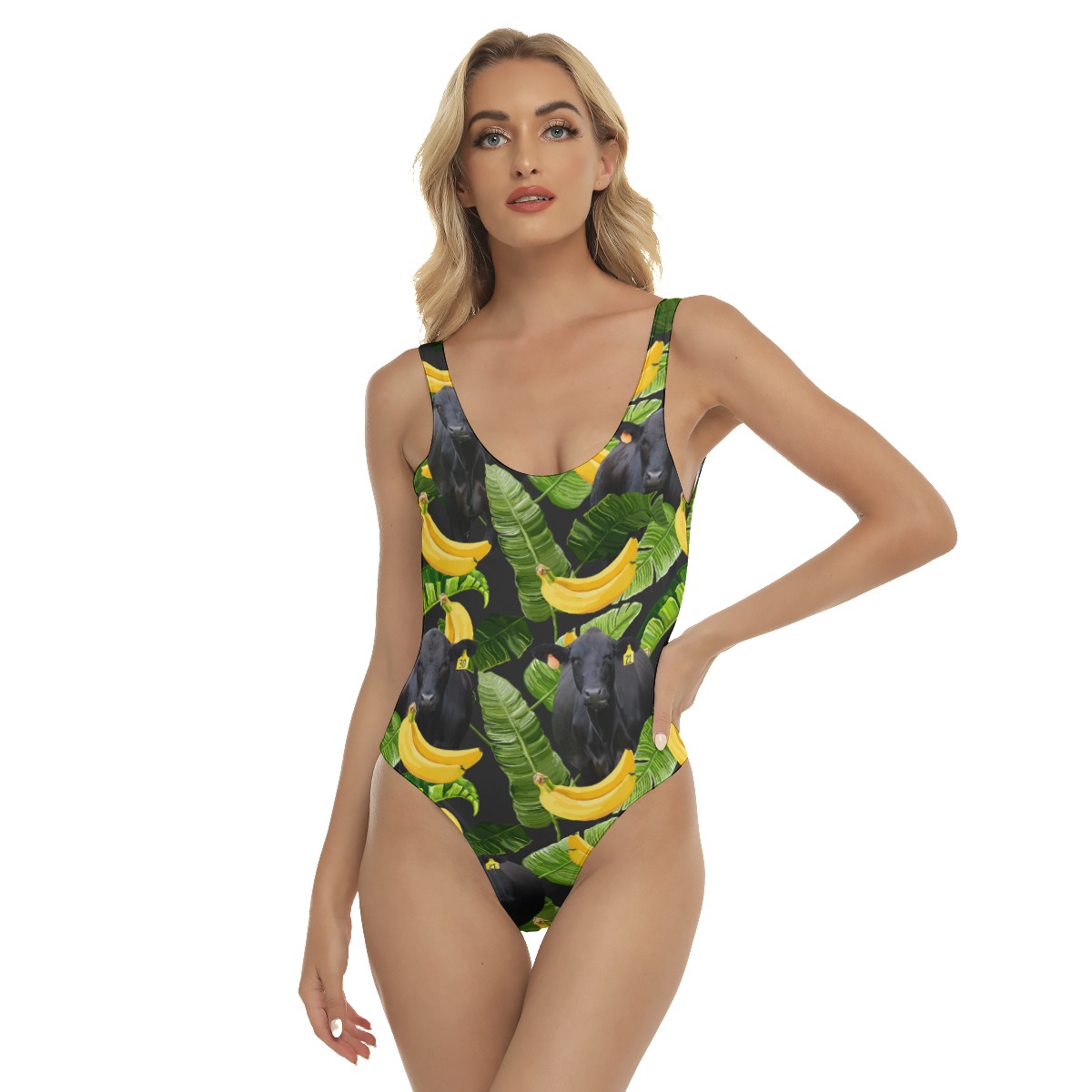 Tropical Banana Black Angus Cow Hawaiian Swimsuit For Women - variant image 1