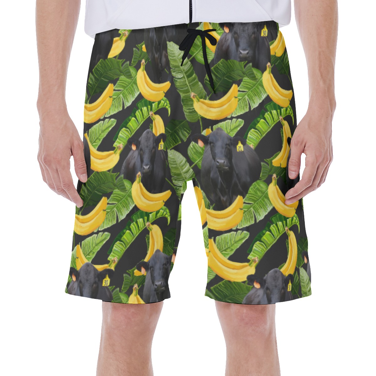 Tropical Banana Black Angus Cow Hawaiian Swim Trunks For Men - variant image 1