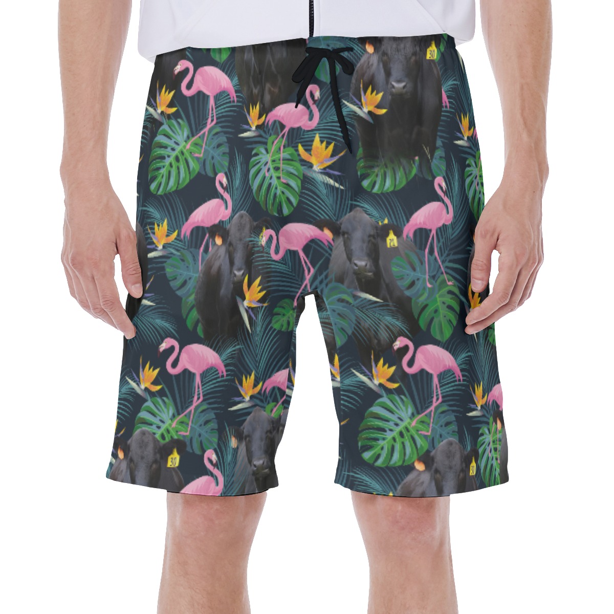 Tropical Flamingo Black Cow Hawaiian Swim Trunks For Men - variant image 1