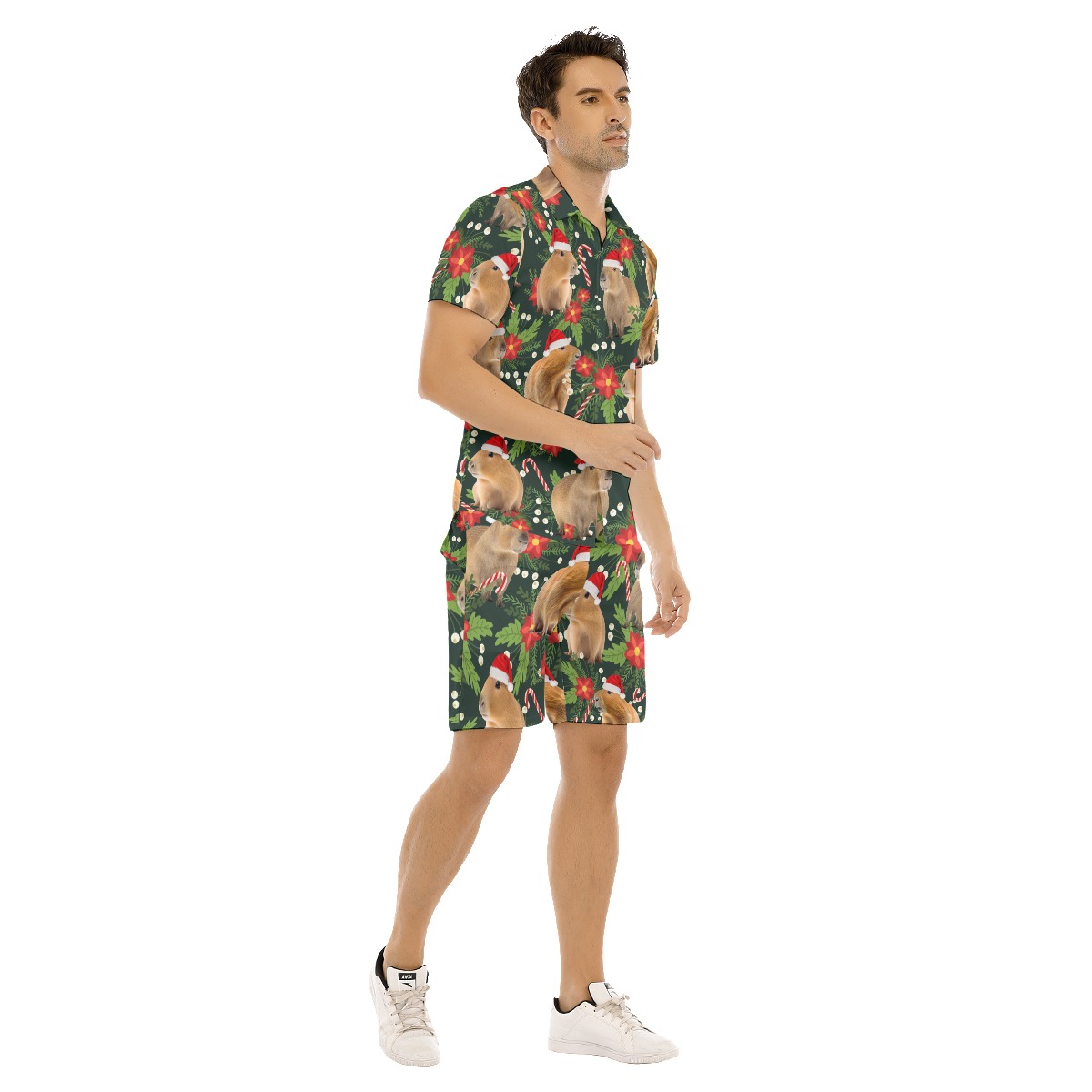 Set Christmas Capybara Hawaiian Shirt And Matching Shorts For Men