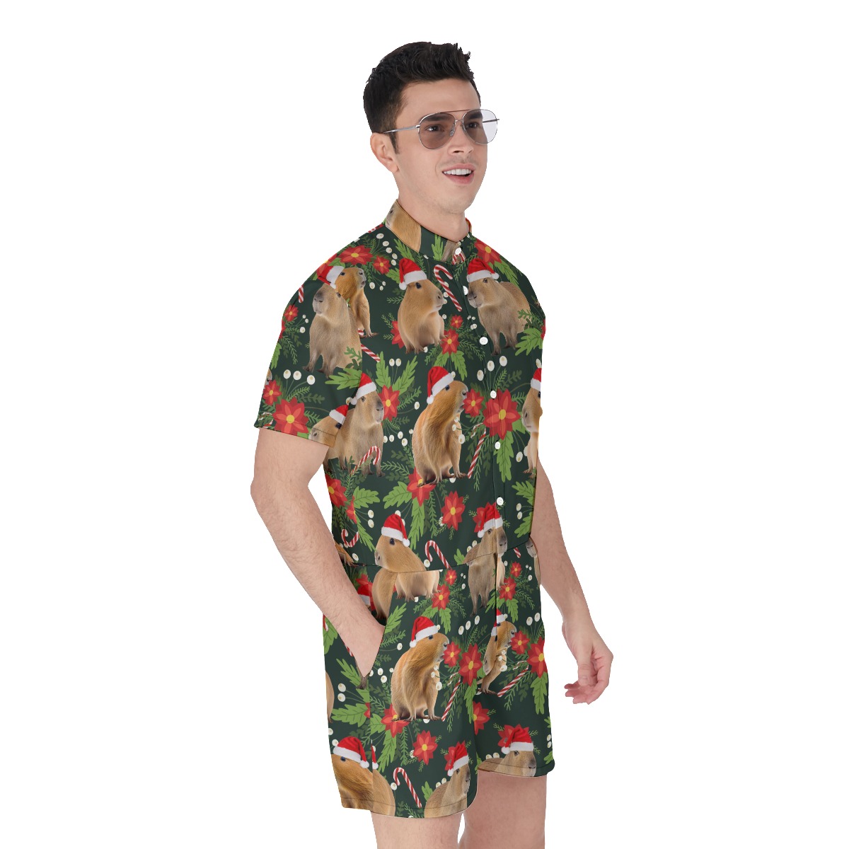 Christmas Capybara Tropical Hawaiian Romper For Men