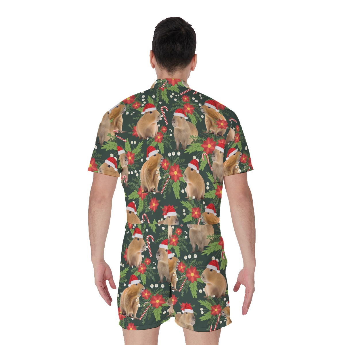 Christmas Capybara Tropical Hawaiian Romper For Men