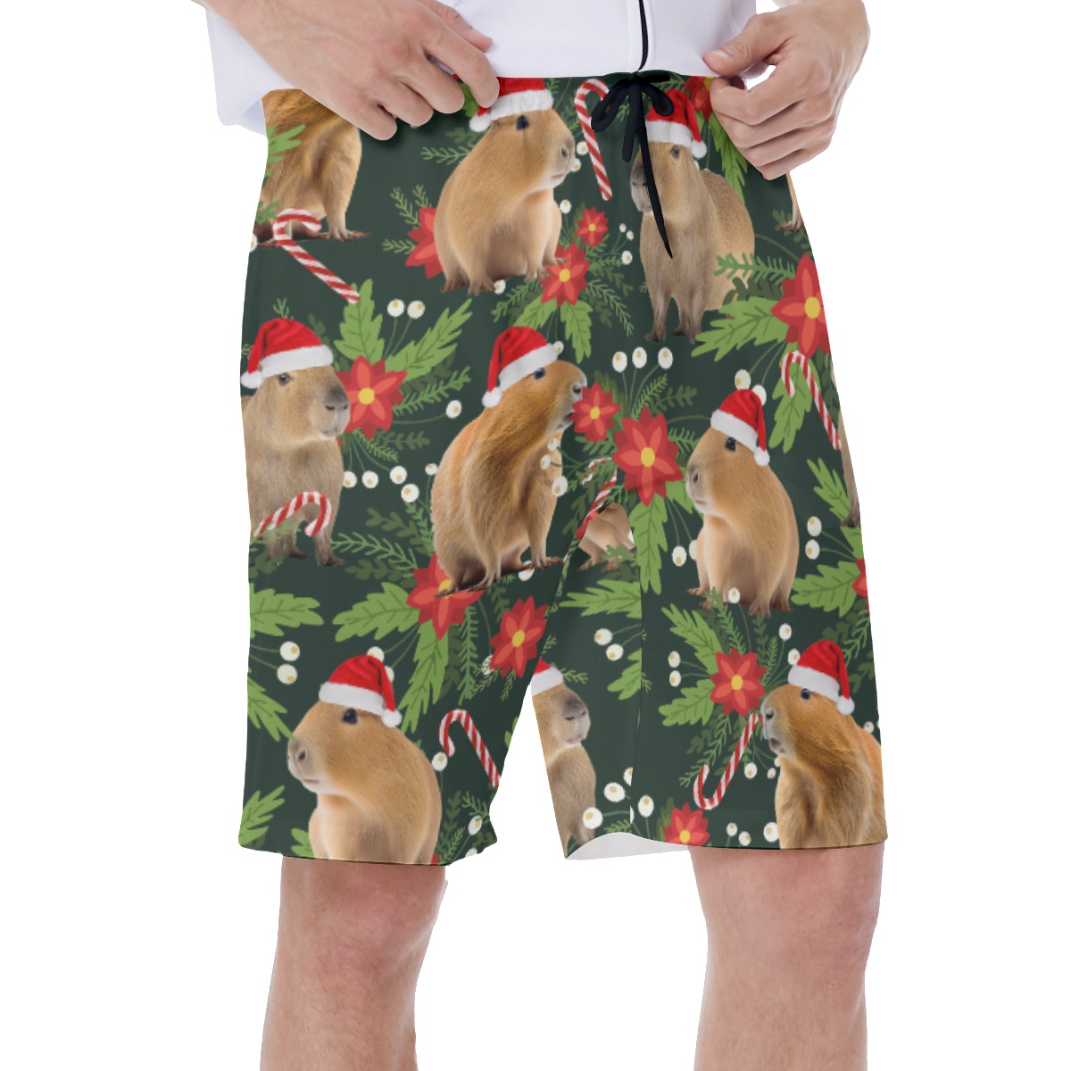 Tropical Christmas Capybara Hawaiian Swim Trunks For Men