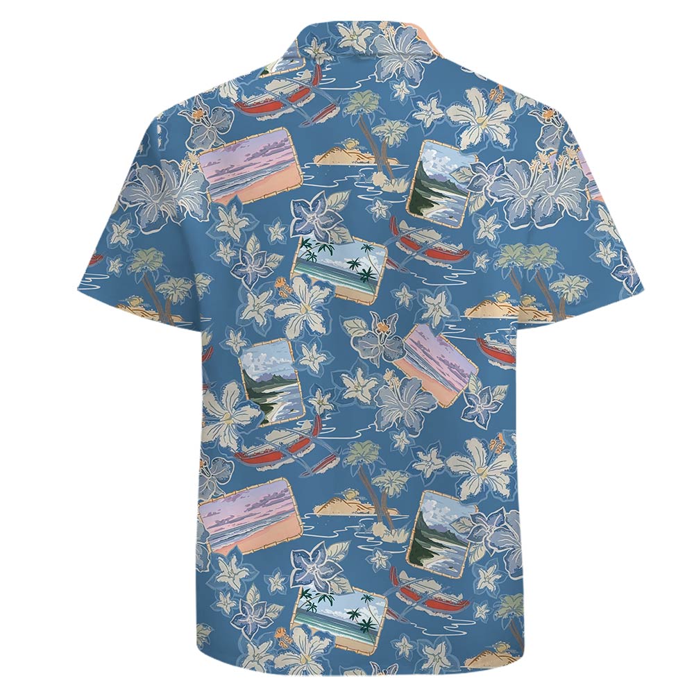 Classic Blue 100% Cotton Hawaiian Shirt Hawaii Beauty