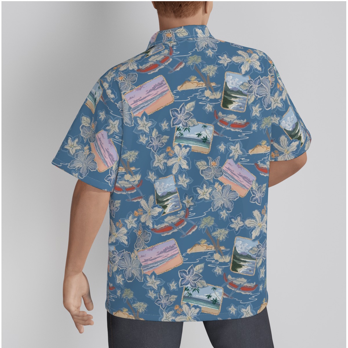 Classic Blue 100% Cotton Hawaiian Shirt Hawaii Beauty