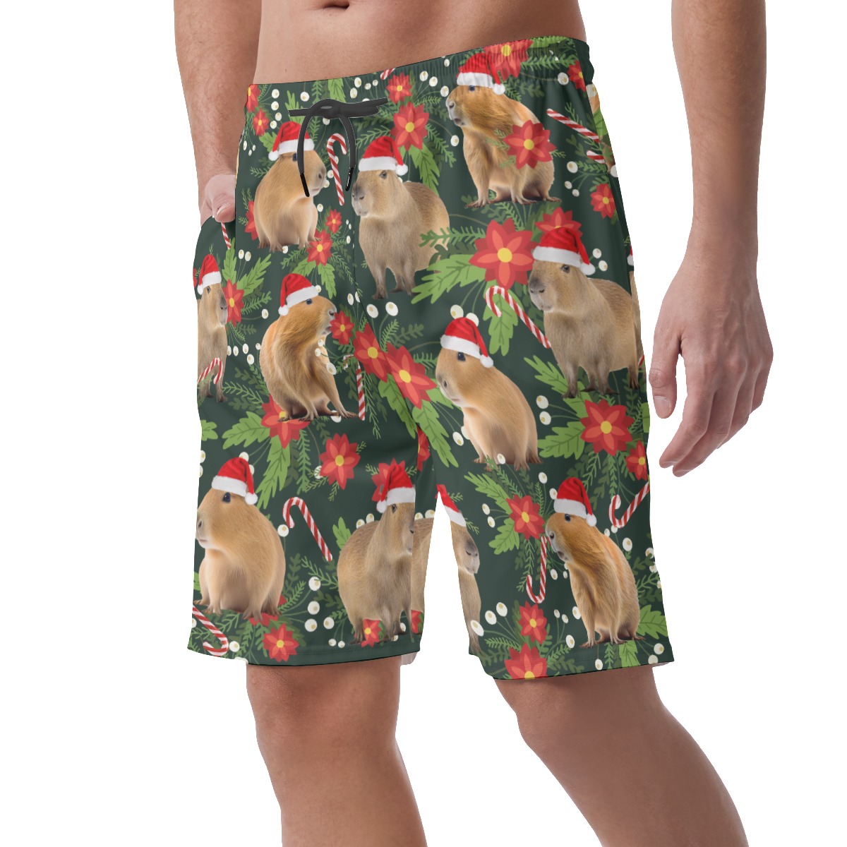 Christmas Capybara Tropical Hawaiian Beach Shorts For Men