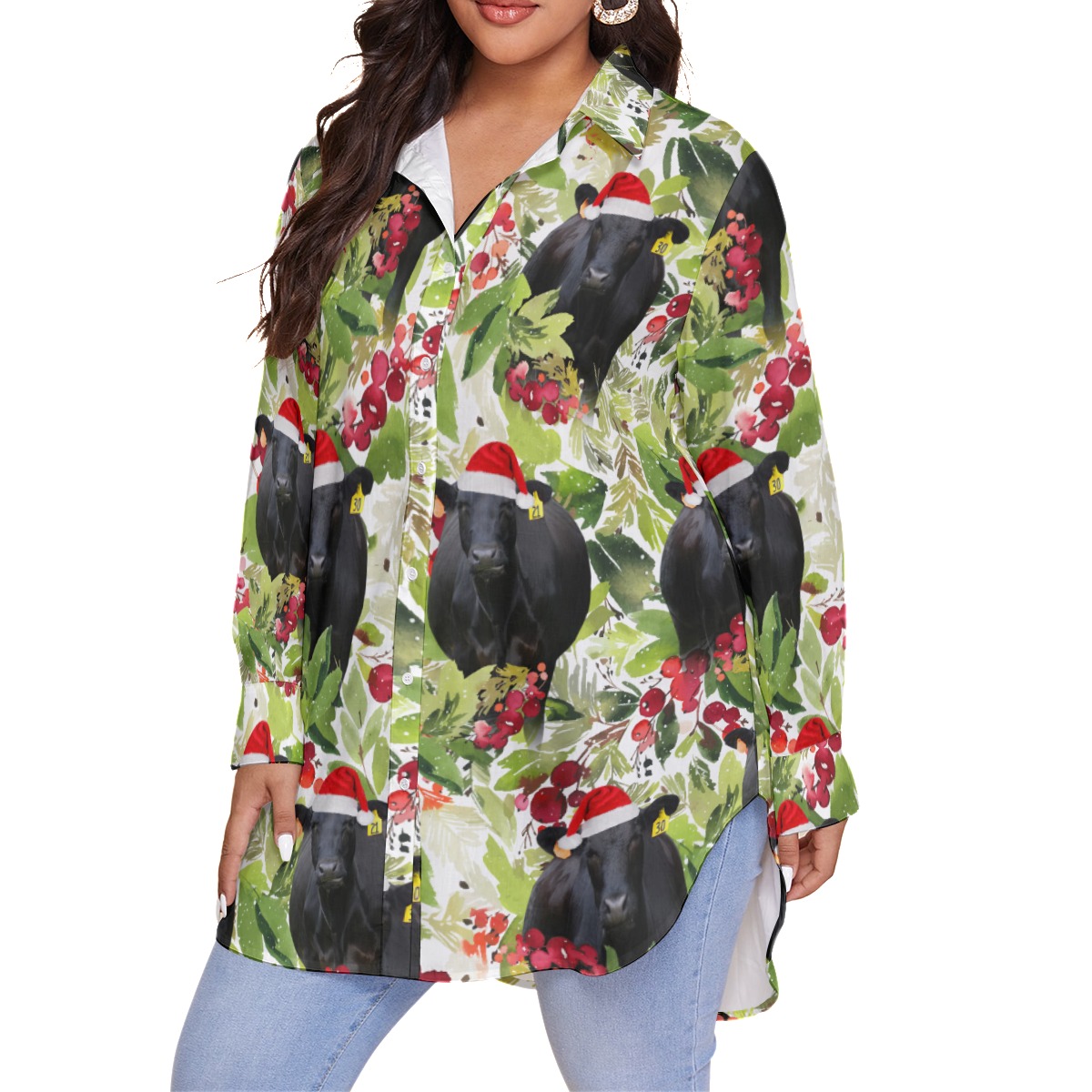 Tropical Black Cow Christmas Hawaiian Plus Size Shirt For Women